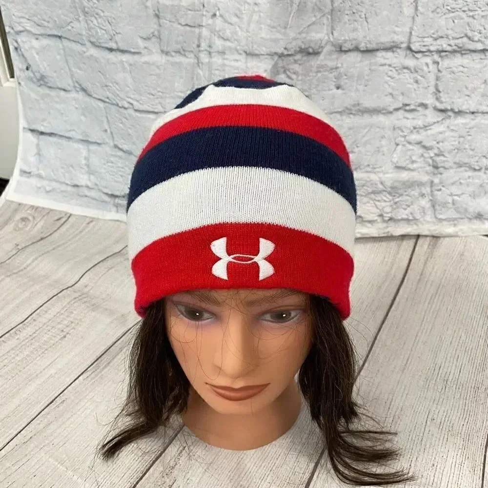 Under armour youth boys reversible winter beanie red white & blue